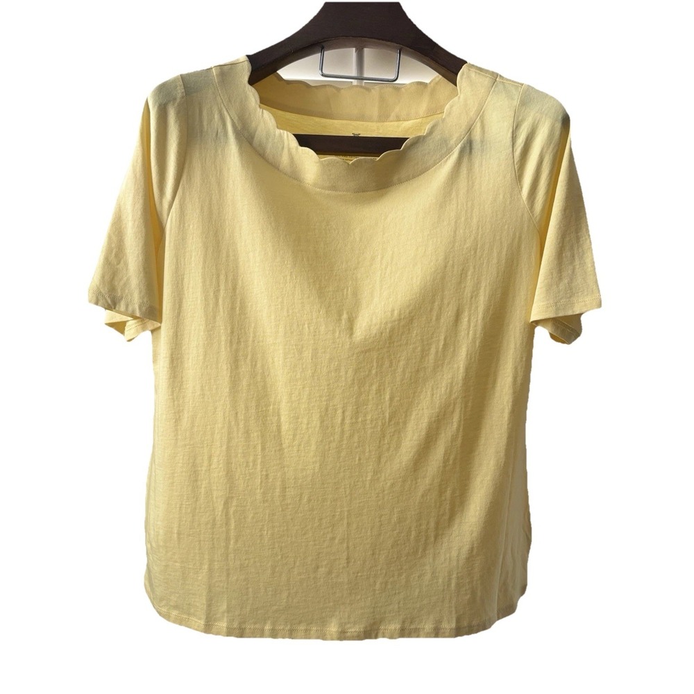 Talbots Size 1X Yellow Scallop Neck Pima Cotton Women Blouse Top Short Sleeve - Picture 9 of 9